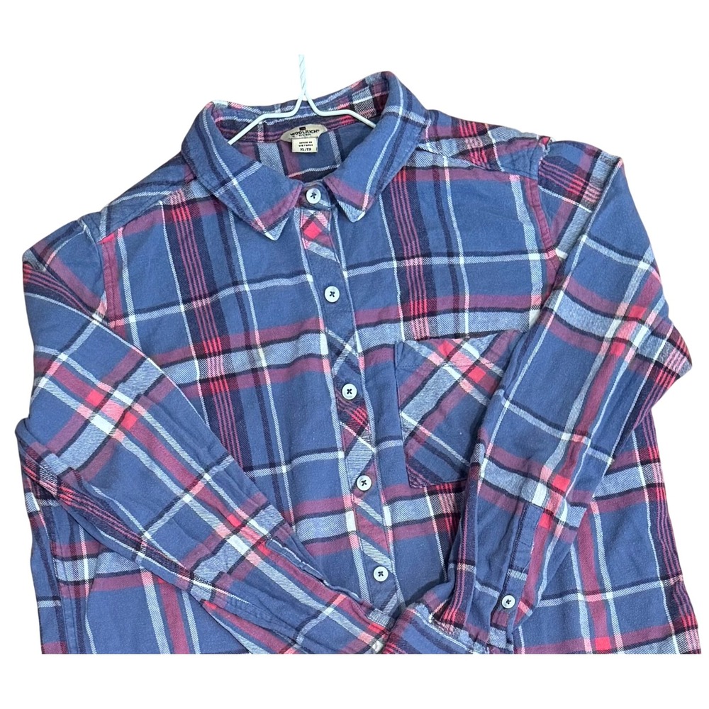 Woolrich Flannel Shirt Plaid Cotton Button Down Blue Pink Women's XL
